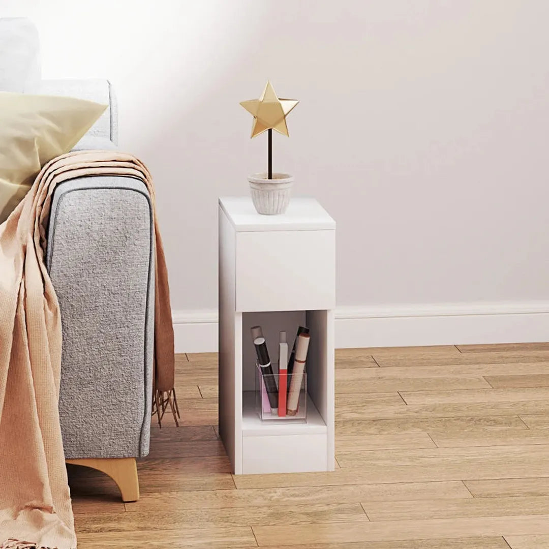 Nachtkastje met 2 lades – Bijzettafel met opbergruimte – Wit – Voor slaapkamer of woonkamer