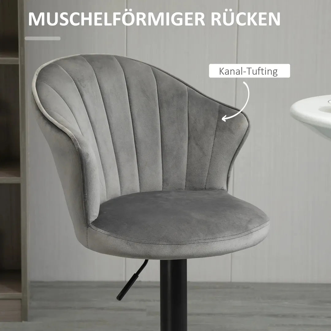 Barkrukken Set van 2 – In Hoogte Verstelbaar en Draaibaar met Voetsteun – Lederlook en Metalen Frame – Grijs – 44 x 49 x 90-110 cm