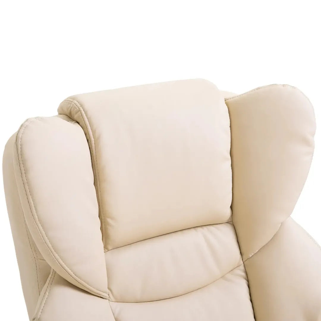 Fauteuil met Hocker – Draaibare Relaxstoel met Ligfunctie van Kunstleer en Metalen Frame, Crème, 80 x 79 x 100 cm