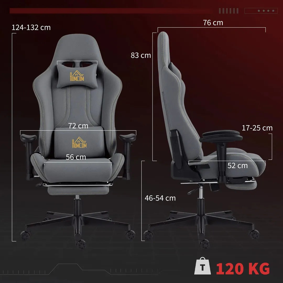 Ergonomische gamingstoel met 3D-armleuningen – verstelbare rugleuning, lendensteun en wielen, grijs