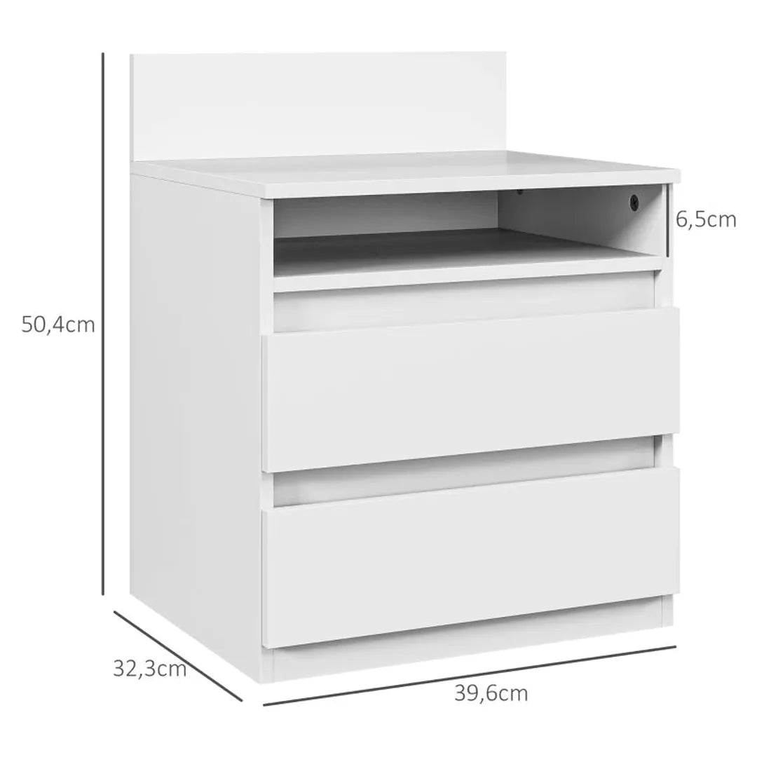 Nachtkastje met 2 lades – Bijzettafel met opbergruimte – Wit – Voor slaapkamer of woonkamer