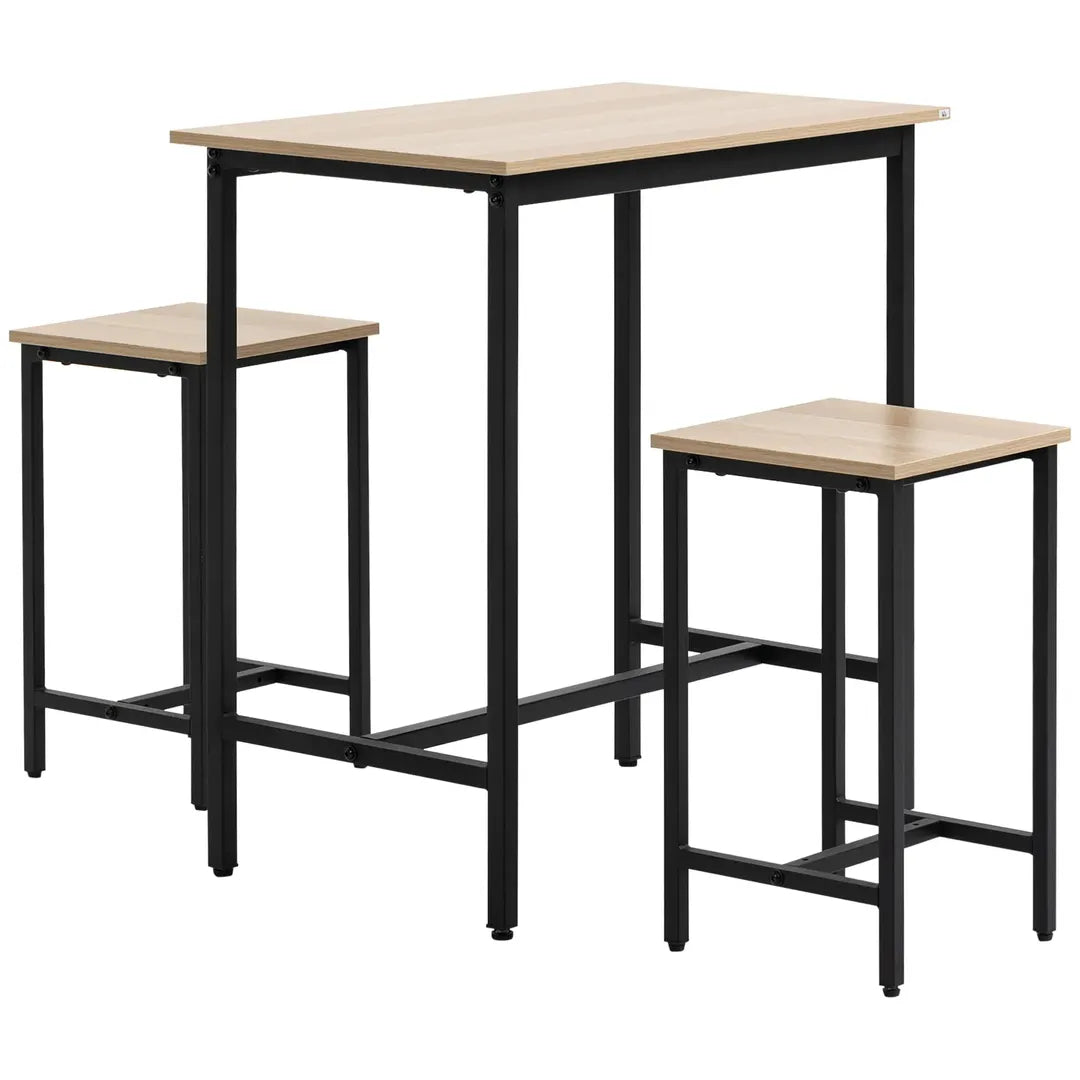 Barset – 3-delig met 1 Bartafel en 2 Krukken van Metaal en Hout, Zwart/Naturel