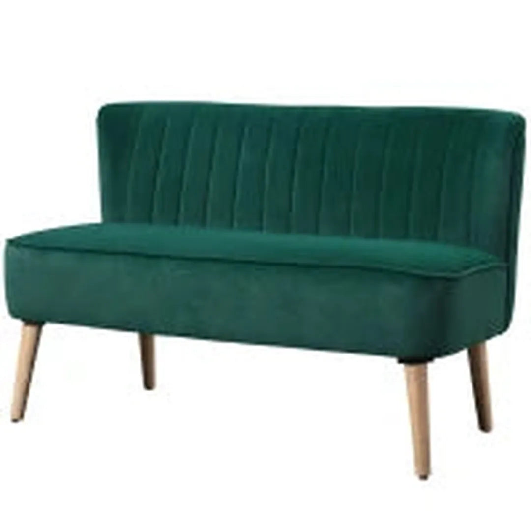 2-zits stoffen bank – gestoffeerd met fluweelachtig polyester – donker groen – houtframe – 117 x 56,5 x 77 cm