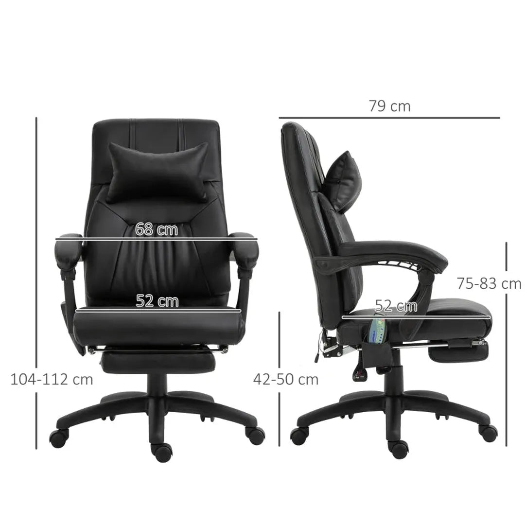 Bureaustoel zwart – Verstelbare draaistoel met voetsteun en hoofdsteun – Massagestoel met 7 massagepunten 68x79x104-112 cm