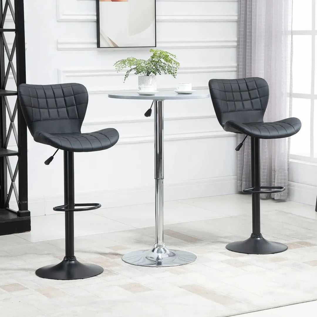 Barkrukken Set van 2 – In Hoogte Verstelbaar en Draaibaar met Voetsteun – Lederlook en Metalen Frame – Grijs – 44 x 49 x 90-110 cm