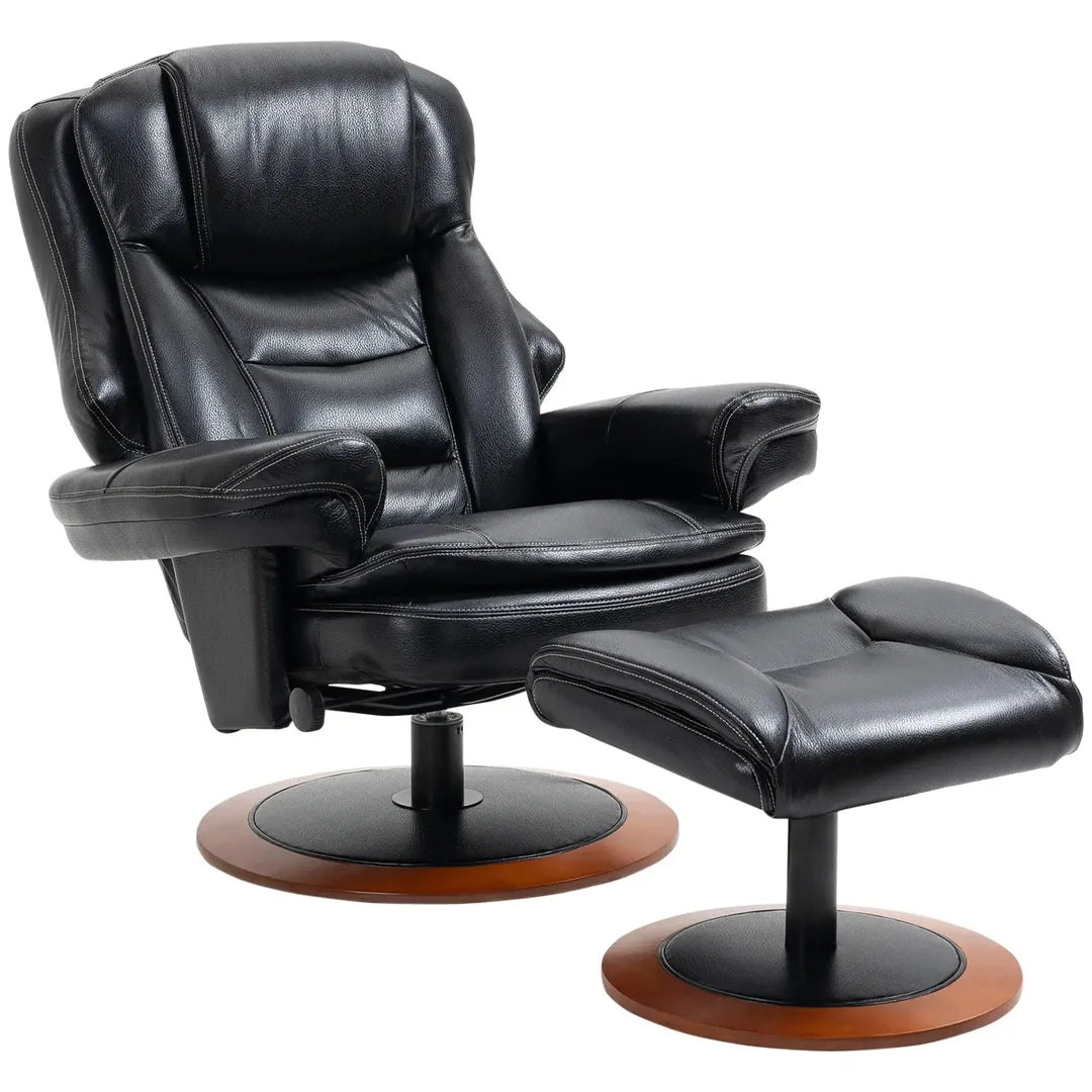 Relaxfauteuil met Ottoman – Draaiend en Verstelbaar Ligbed – Zwart en Bruin Kunstleer