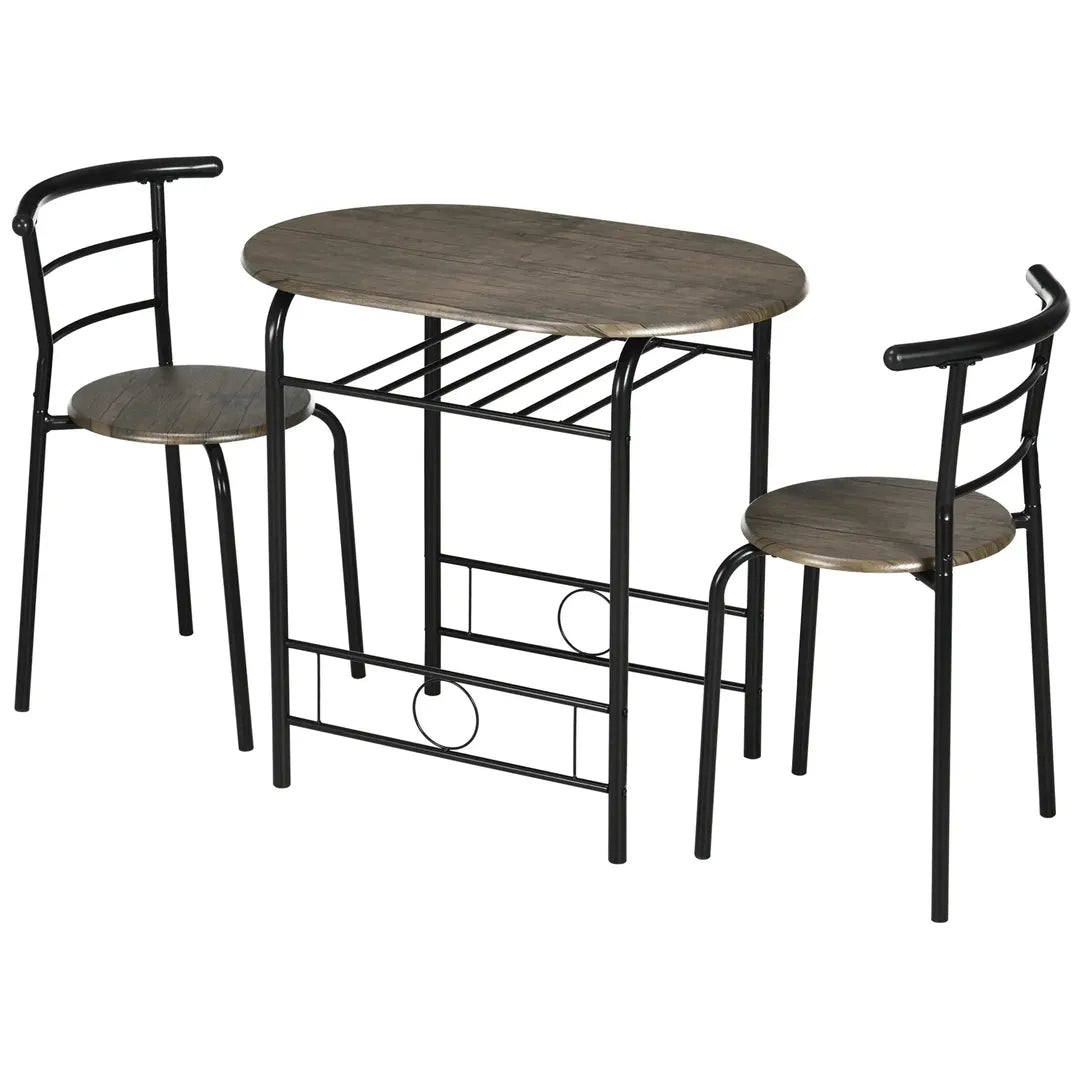 Eettafelset voor 2 Personen – 1 Tafel, 2 Stoelen van Grenenhout – Wit en Grijs