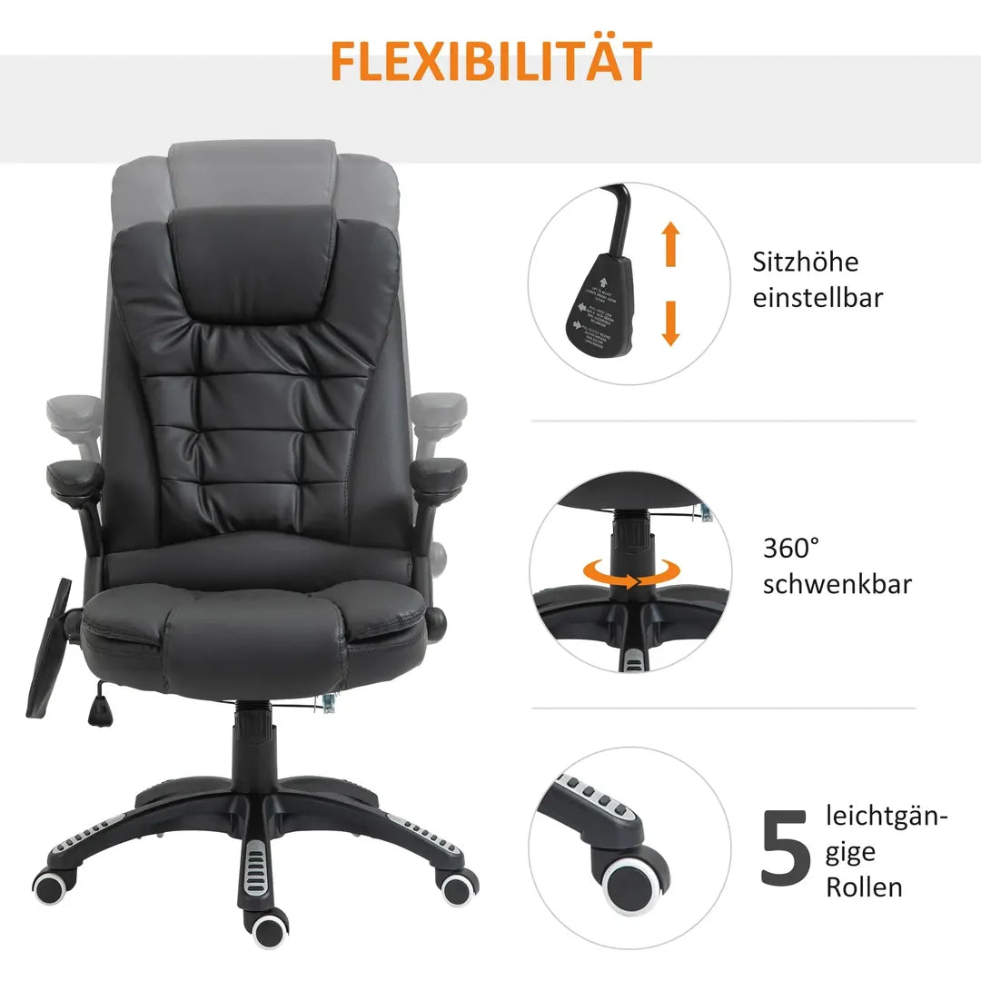 Bureaustoel met massage- en verwarmingsfunctie – verstelbaar, kantelbaar en 360° draaibaar, kunstleder, bruin