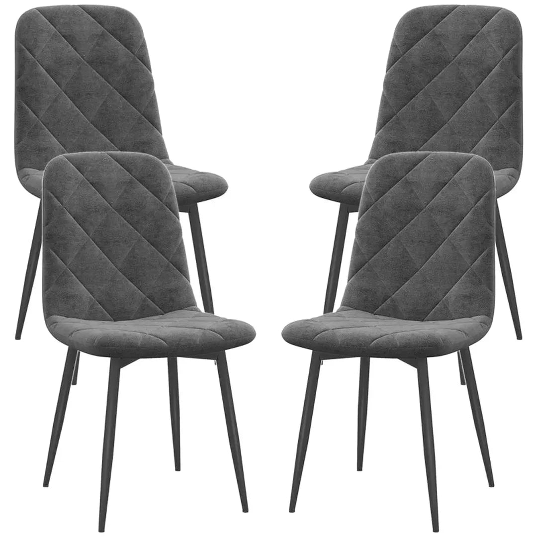Set van 4 gestoffeerde keukenstoelen – hoge rugleuning – stalen poten – fluwelen stof