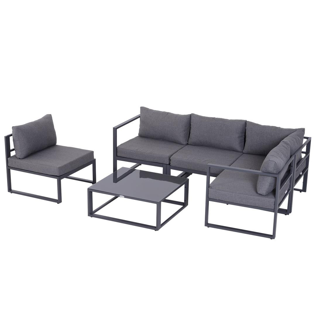 Outsunny 6-delige tuinmeubelset – hoekbank, 4 fauteuils en tafel 75 x 70 x 30 cm – aluminium frame