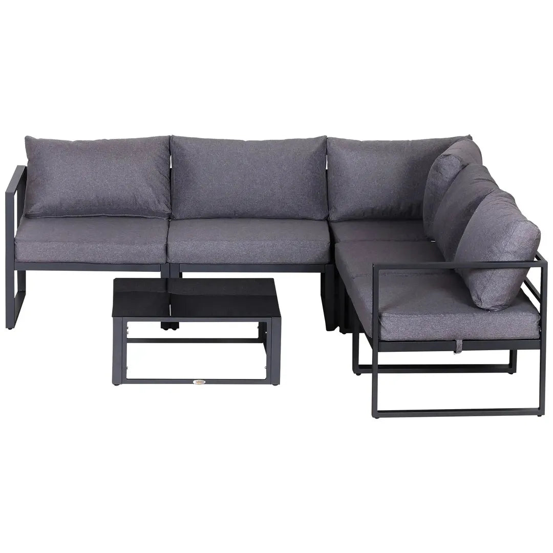 Outsunny 6-delige tuinmeubelset – hoekbank, 4 fauteuils en tafel 75 x 70 x 30 cm – aluminium frame