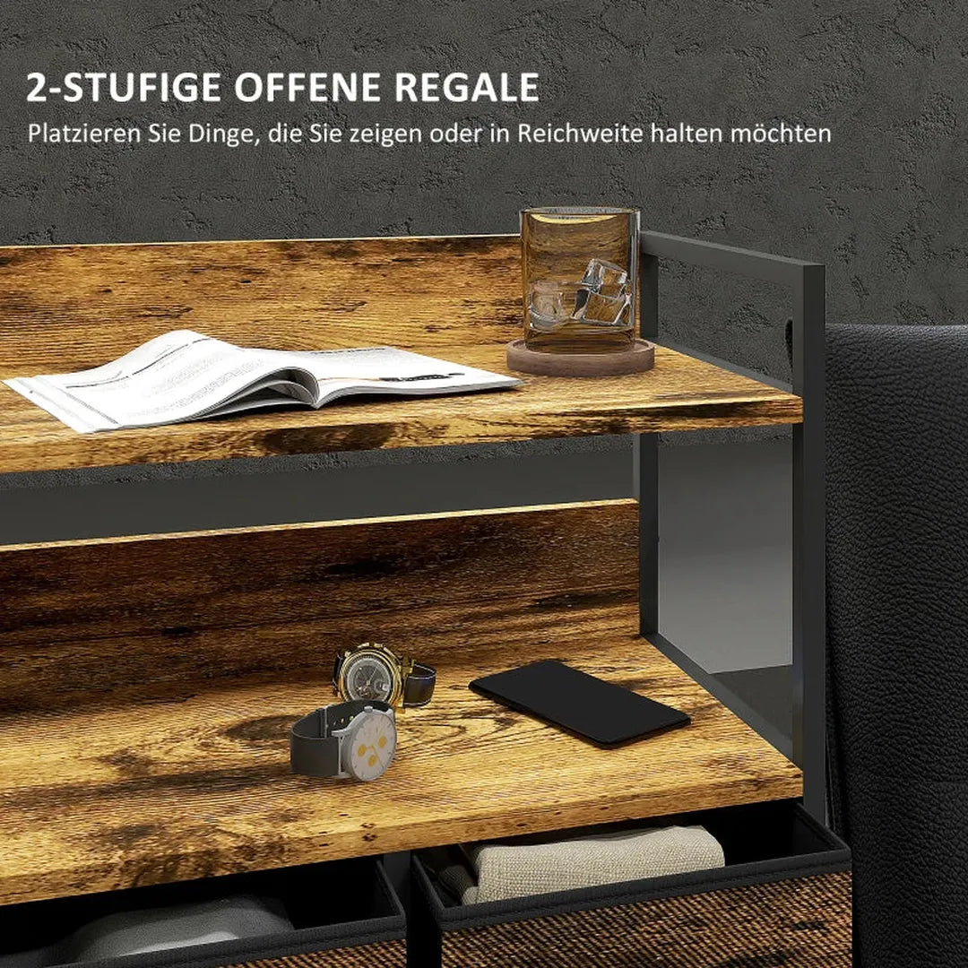 Dressoir met 7 stoffen lades en 2 open planken – Opbergkast met stalen frame – Bruin