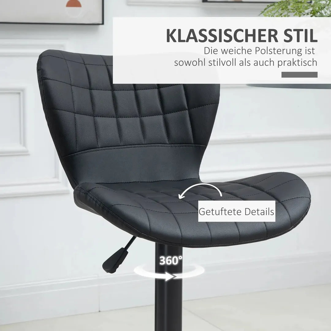 Barkrukken Set van 2 – In Hoogte Verstelbaar en Draaibaar met Voetsteun – Lederlook en Metalen Frame – Grijs – 44 x 49 x 90-110 cm
