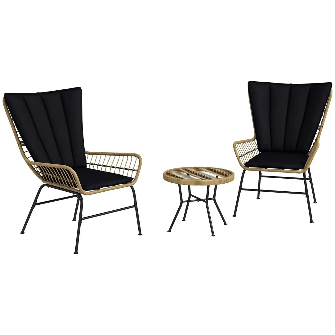 Outsunny 3-delige bistroset in boho stijl – 2 stoelen 76 x 66 x 96 cm en tafel 52 x 52 x 40 cm – PE rattan