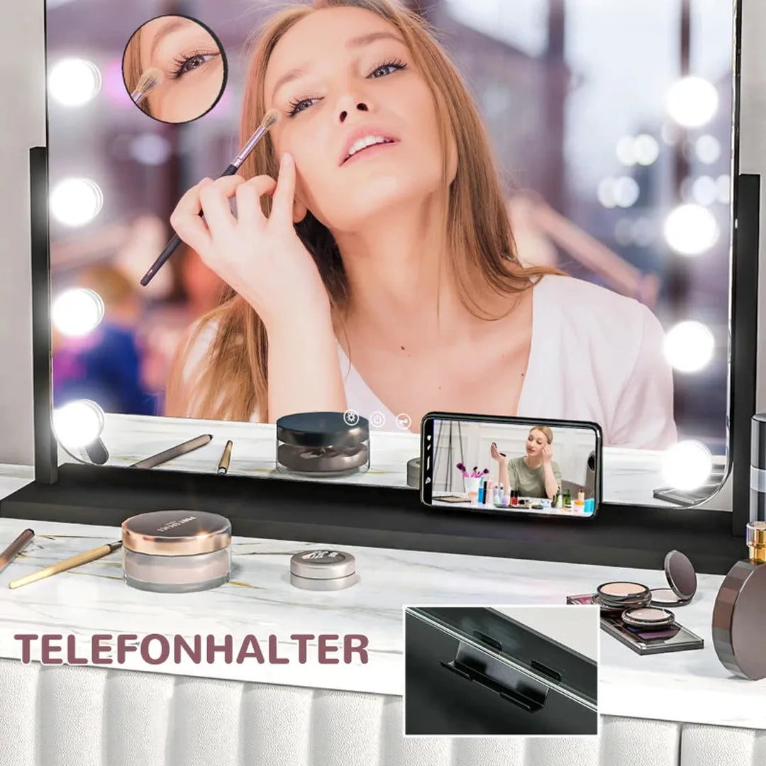 LED make-up spiegel – 3 lichtstanden – dimbaar – touchbediening – USB – 62,5 x 49,5 cm