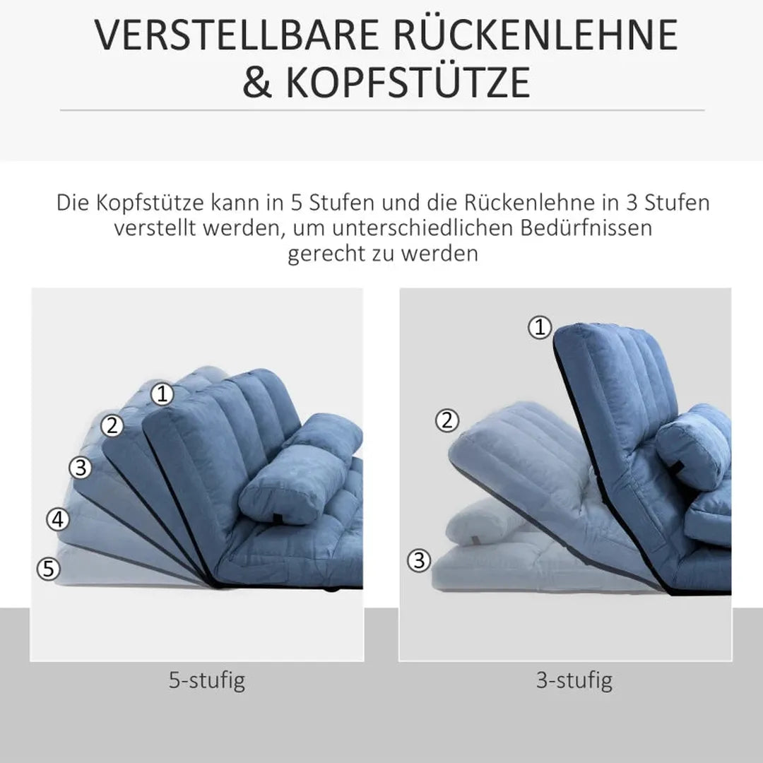 Slaapbank – Opvouwbaar Bodemsofa met Verstelbare Rugleuning – 102 x 73 x 60 cm – Blauw