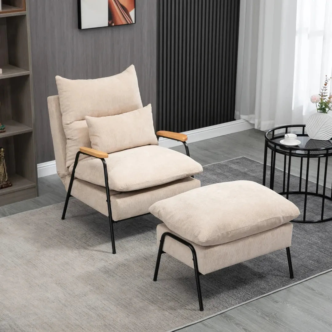 Fauteuil met voetenbank en kussen – stofbekleding – 68 x 91,5 x 88 cm