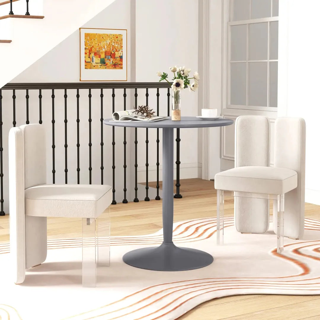 Eettafel voor 2 Personen – Rond Tafelblad Ø80 cm van MDF en Staal, Antislip, Wit, 75 cm Hoog