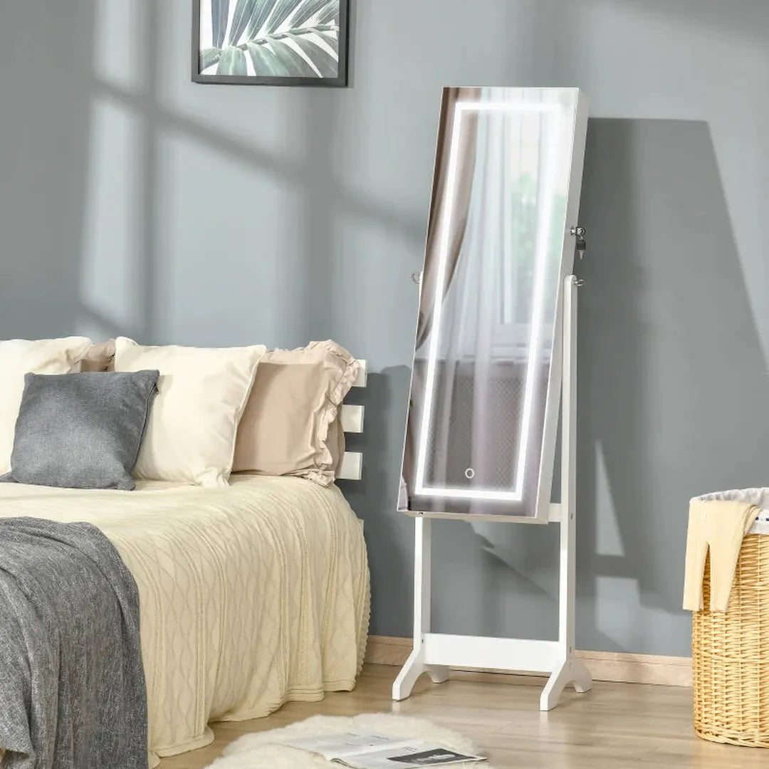 Sieradenkast met spiegel – wandmodel – 2-in-1 opbergkast en spiegel – MDF – wit – 36,6 x 8 x 120 cm