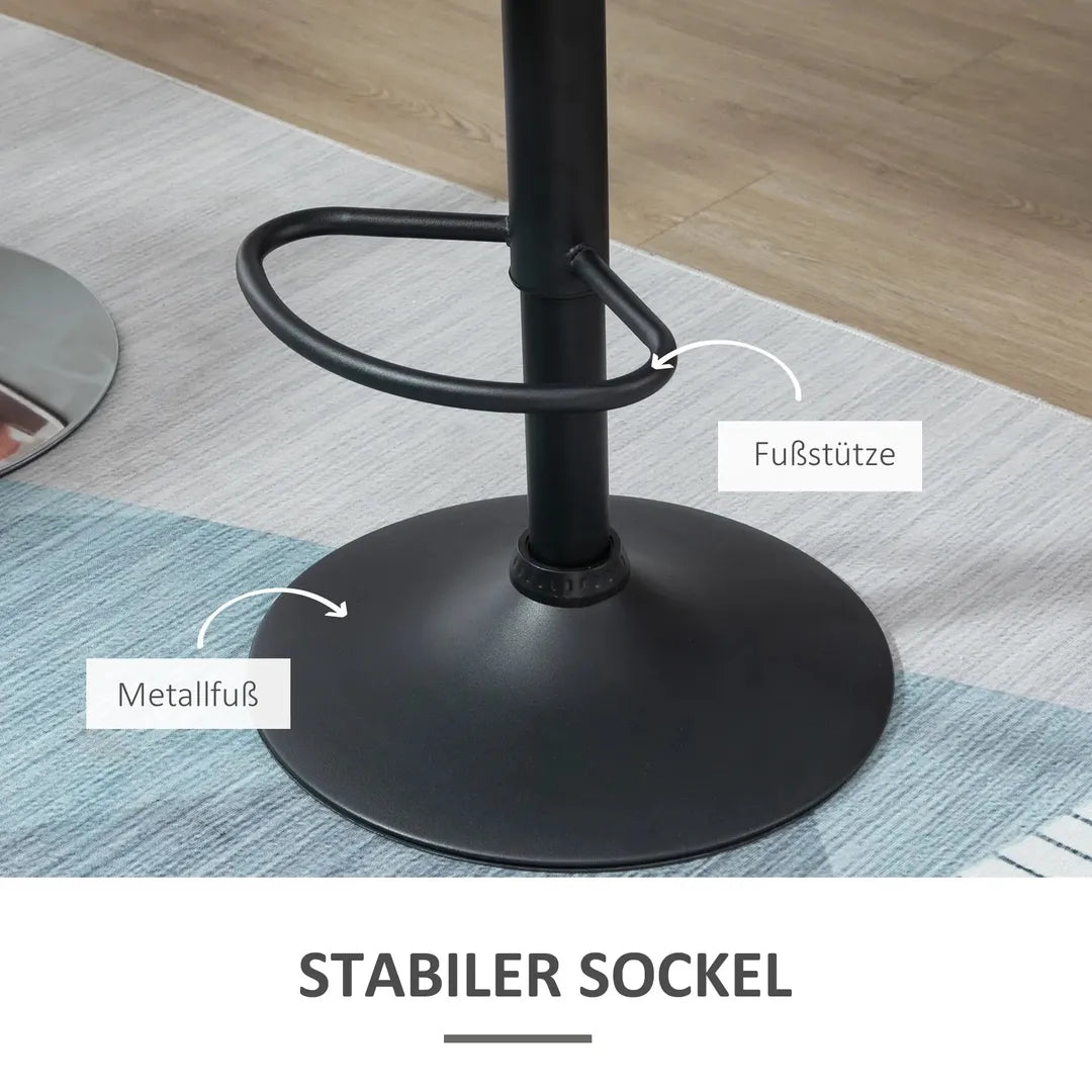 Barkrukken Set van 2 – In Hoogte Verstelbaar en Draaibaar met Voetsteun – Lederlook en Metalen Frame – Grijs – 44 x 49 x 90-110 cm
