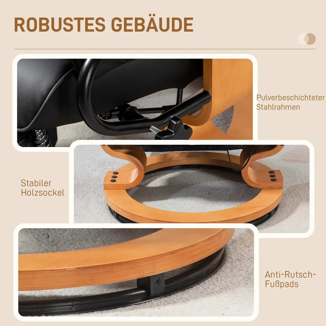 Relaxfauteuil met Ligfunctie – Draaibaar – Kunstleer Zwart – Stalen Frame – Max. 150 kg