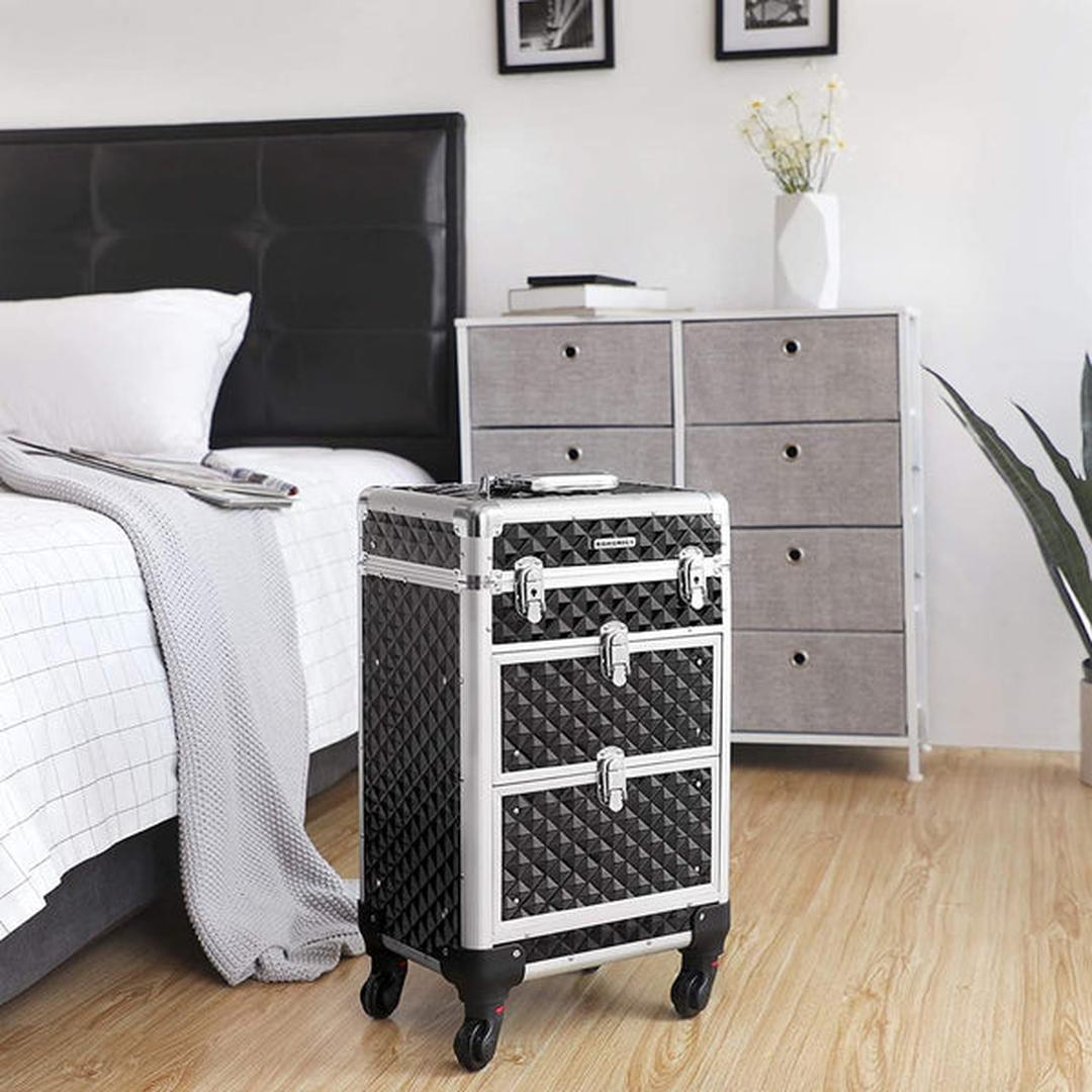 Cosmetica Koffer op Wielen – Make-up Trolley met Lades, Verdelers en Afsluitbaar Design in Zwart