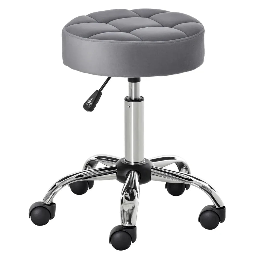 Rollende kruk – 360° draaibaar – in hoogte verstelbaar – PU-zitting – metalen frame – zwart