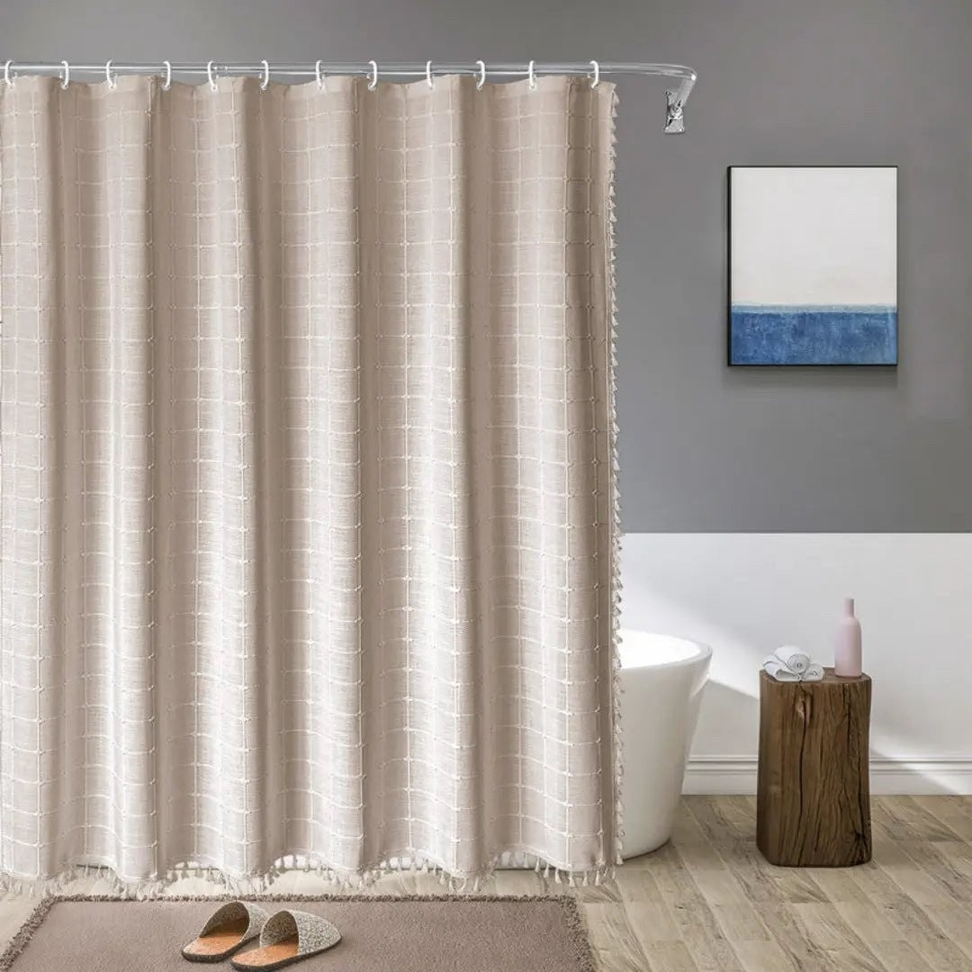 Arnvik product in grijs checked van high-quality linnen with jacquard weave – in een woonkamer