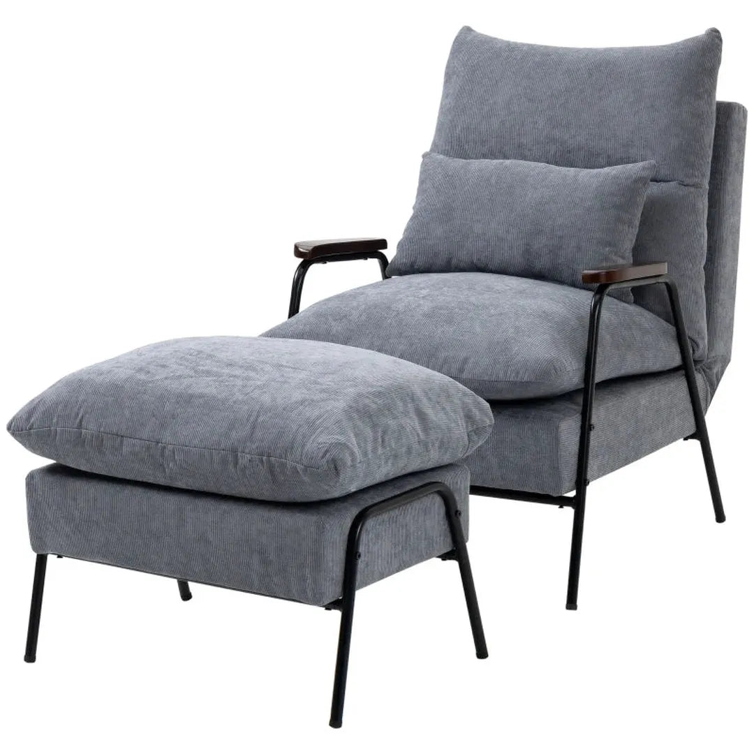 Fauteuil met voetenbank en kussen – stofbekleding – 68 x 91,5 x 88 cm