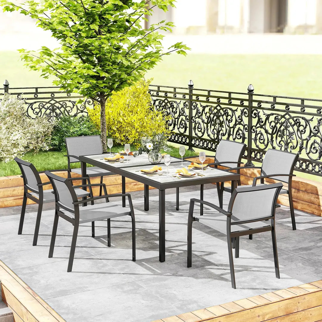 Outsunny 7-delige tuinset met 6 stapelbare stoelen en tafel 180 x 87 x 72 cm – stalen frame