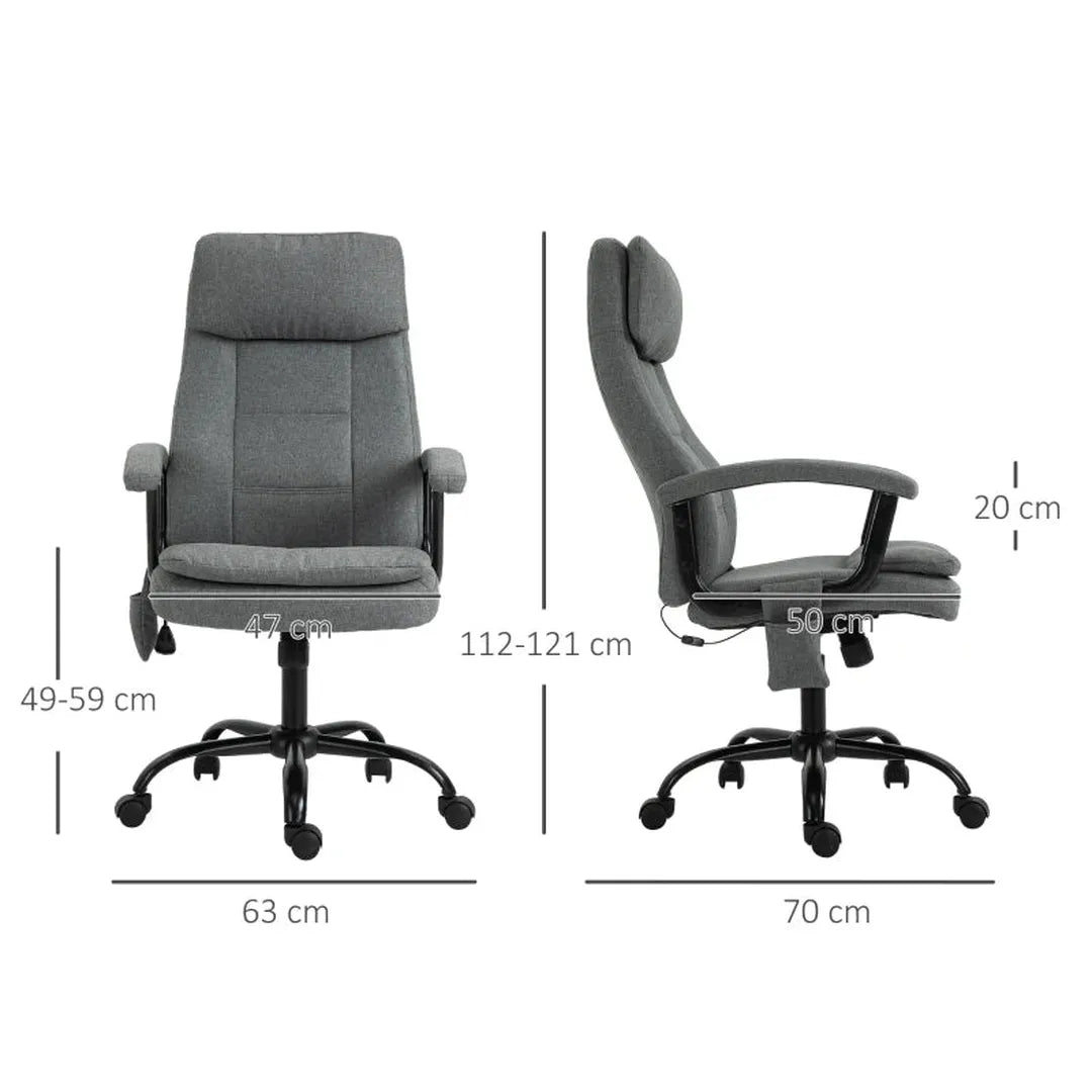 Bureaustoel draaibaar met massagefunctie – Verstelbare werkstoel met armleuningen – Grijs 63x70x112-121 cm