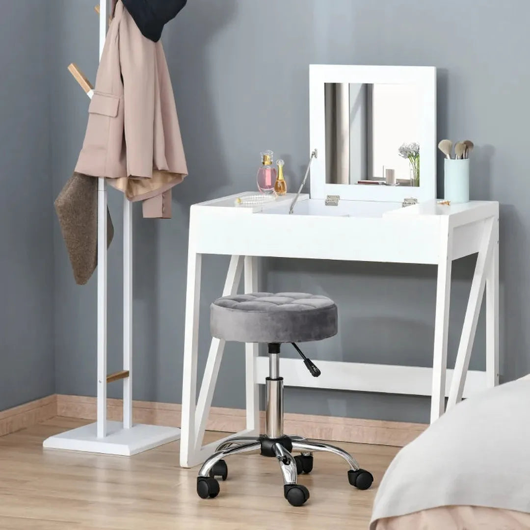 Rollende kruk – 360° draaibaar – in hoogte verstelbaar – PU-zitting – metalen frame – zwart