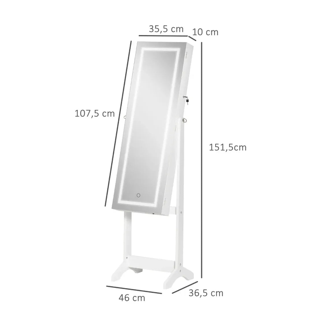 Sieradenkast met spiegel – wandmodel – 2-in-1 opbergkast en spiegel – MDF – wit – 36,6 x 8 x 120 cm
