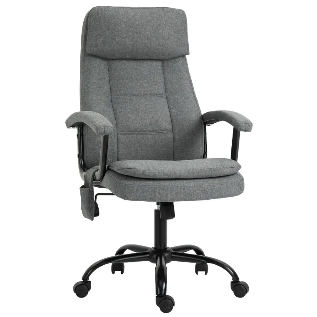 Bureaustoel met massagefunctie – in hoogte verstelbaar – draaibaar – lendensteun – beige linnen look – 63 x 70 x 112-121 cm