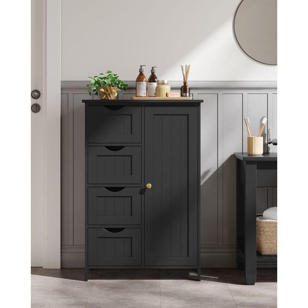 Badkamerkast – ladekast met deur en lades – hout – wit – 55×30×82 cm