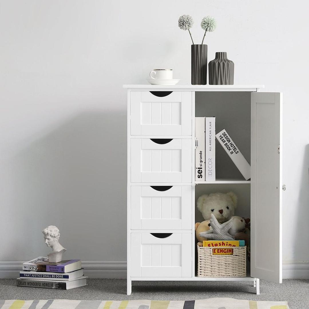 Badkamerkast – ladekast met deur en lades – hout – wit – 55×30×82 cm