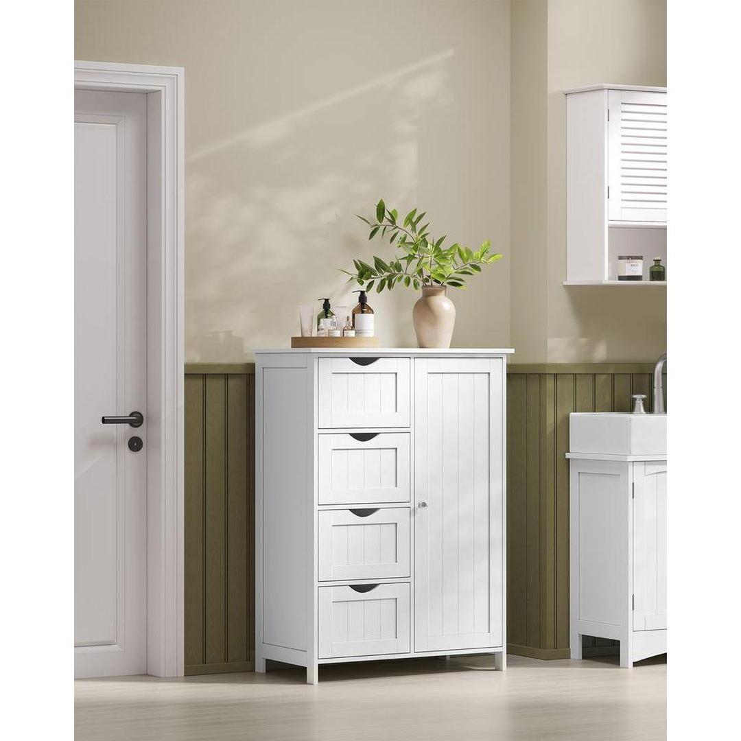 Badkamerkast – ladekast met deur en lades – hout – wit – 55×30×82 cm