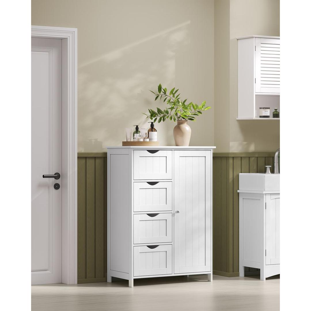 Vrijstaande Badkamer Opbergkast met Deur en Lades – Smalle Ladekast 55 × 30 × 82 cm