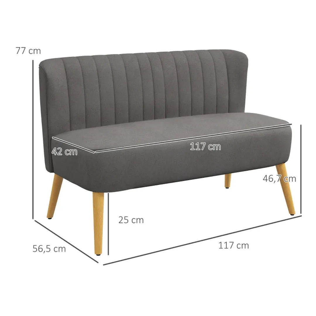 2-zits stoffen bank – gestoffeerd met fluweelachtig polyester – donker groen – houtframe – 117 x 56,5 x 77 cm