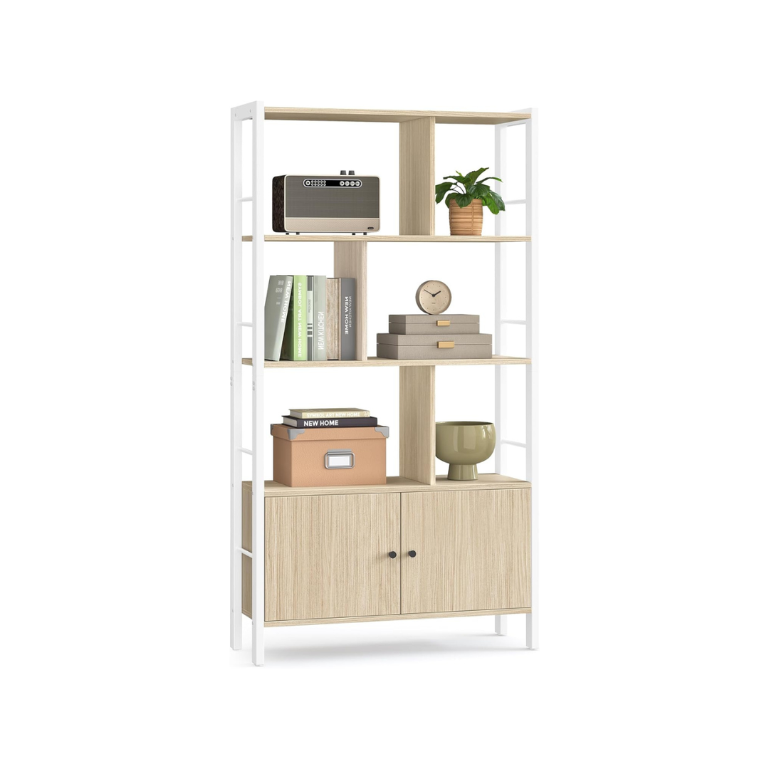 Boekenkast met kastdeuren – industriële stijl, 4 open legplanken, staal en houtspaanplaat, 154,5 cm hoog