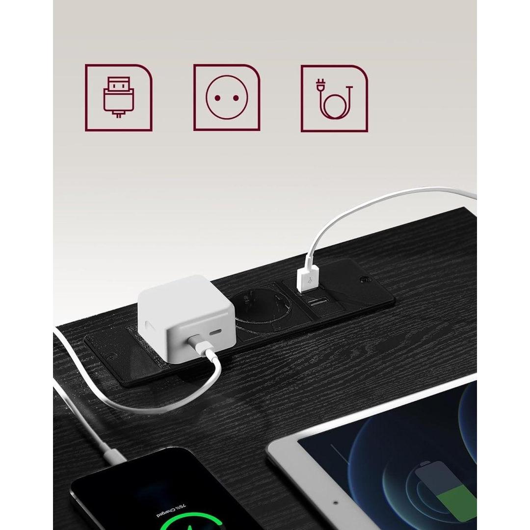 Bijzettafel met oplaadstation – nachtkastje met USB-poorten en stopcontact – opbergkastje met lade en plank