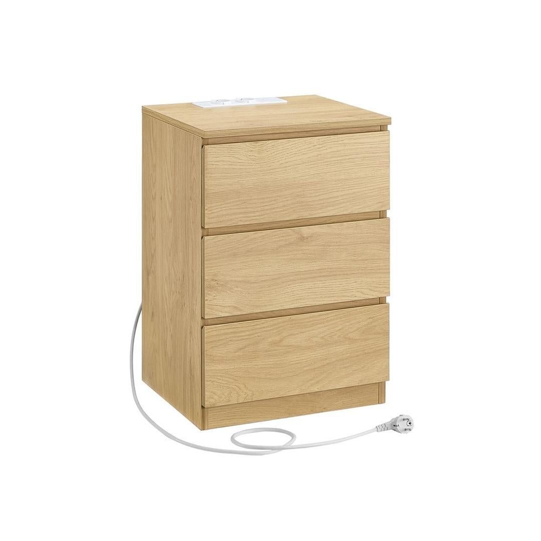 Bijzettafel met oplaadstation – nachtkastje met USB-poorten en stopcontact – opbergkastje met lade en plank