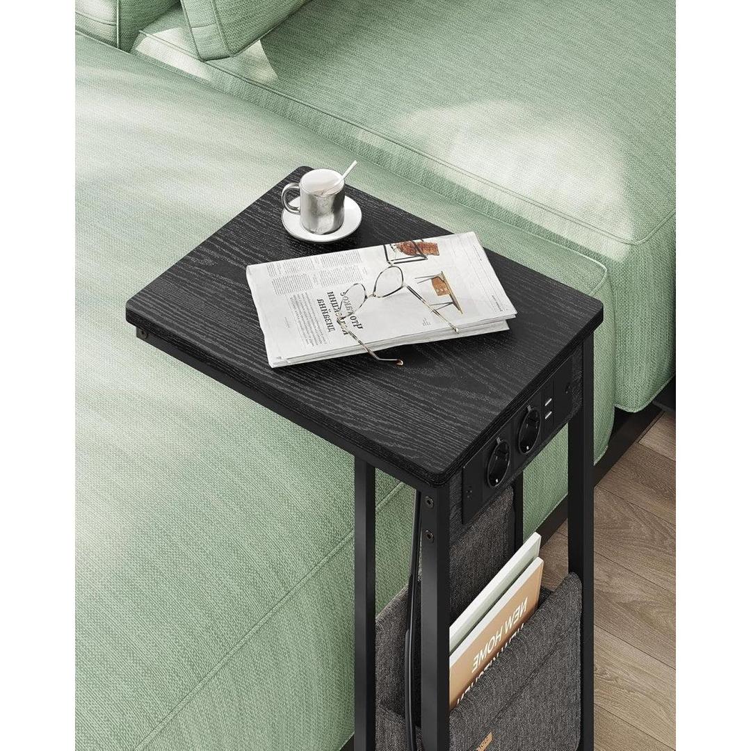 Bijzettafel met stopcontact – C-vorm laptoptafel – bijtafel voor bank of bed – met USB-aansluitingen