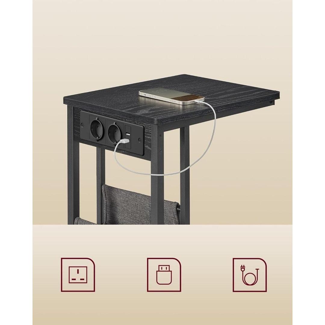 Bijzettafel met stopcontact – C-vorm laptoptafel – bijtafel voor bank of bed – met USB-aansluitingen