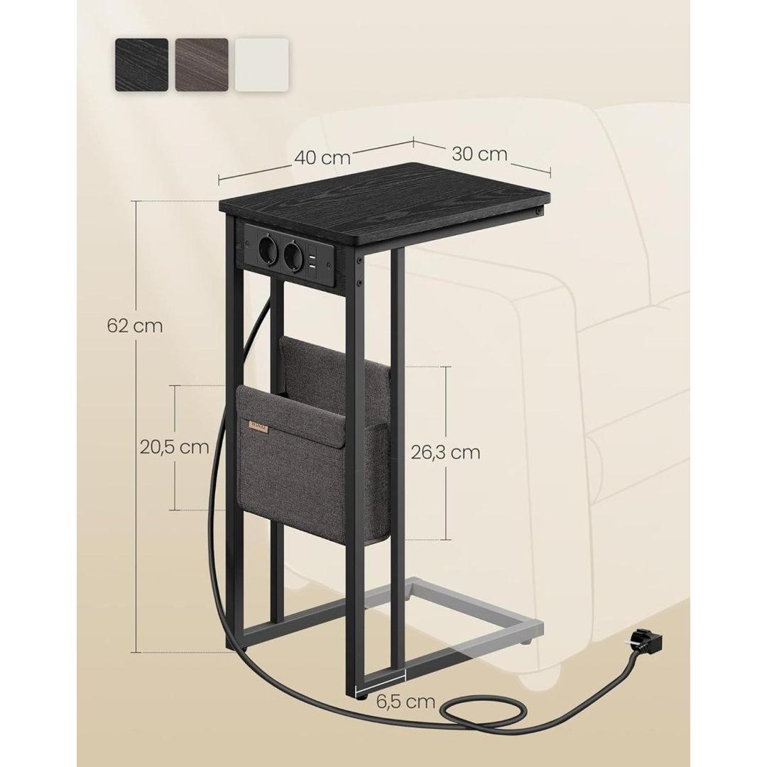 Bijzettafel met stopcontact – C-vorm laptoptafel – bijtafel voor bank of bed – met USB-aansluitingen