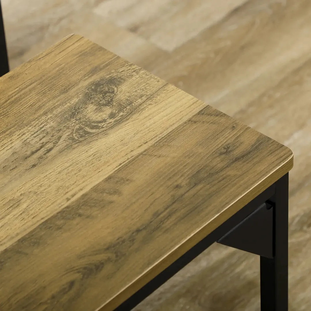 Eettafelset voor 4 Personen – Tafel met 2 Banken van Metaal en Hout, Industrieel Design, 120 x 70 x 75 cm, Zwart/Natuur