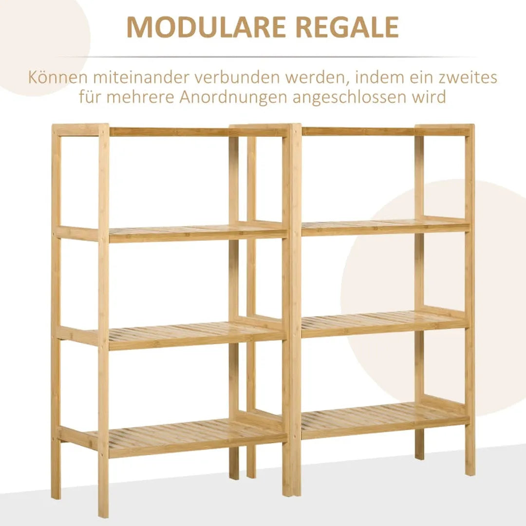 Vrijstaande boekenkast met 4 planken – bamboe – opbergrek voor kantoor, keuken en woonkamer – natuurlijk – 62 x 33 x 112 cm