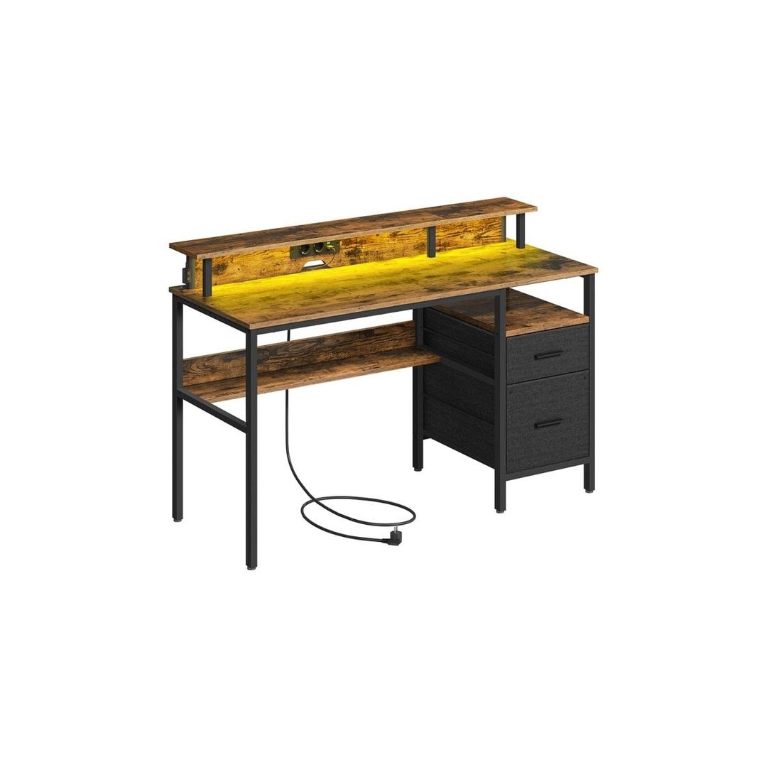 Bureau met LED-verlichting – Computertafel met USB-poorten en Stopcontact – Houten Werktafel voor Kantoor of Thuis