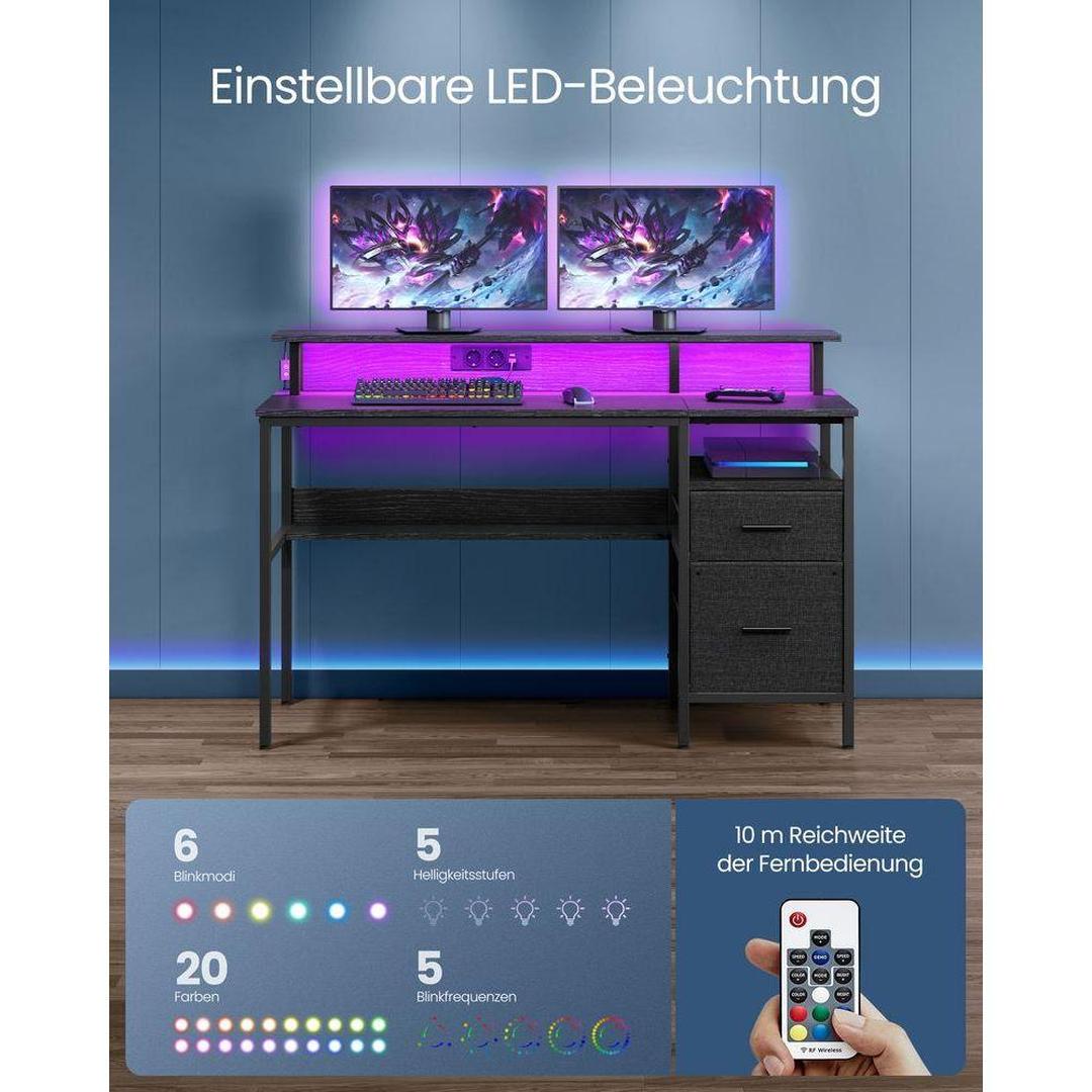 Bureau met LED-verlichting – Computertafel met USB-poorten en Stopcontact – Houten Werktafel voor Kantoor of Thuis