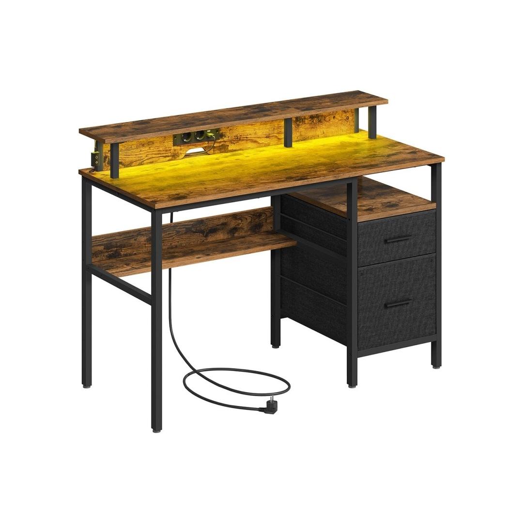 Bureau met LED-verlichting – Computertafel met USB-poorten en Stopcontact – Houten Werktafel voor Kantoor of Thuis